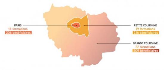 Carte d'Île-de-France du projet régional de formation des forces de sécurité en 2024