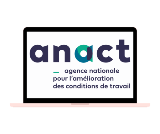 visuel présentant un ordinateur portable avec le logo de l'ANACT (agence nationale pour l'amélioration des conditions de travail)