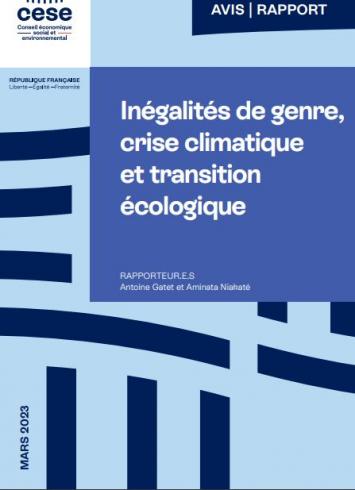 Couverture du rapport "Inégalités de genre, crise climatique et transition écologique" du CESE de mars 2023